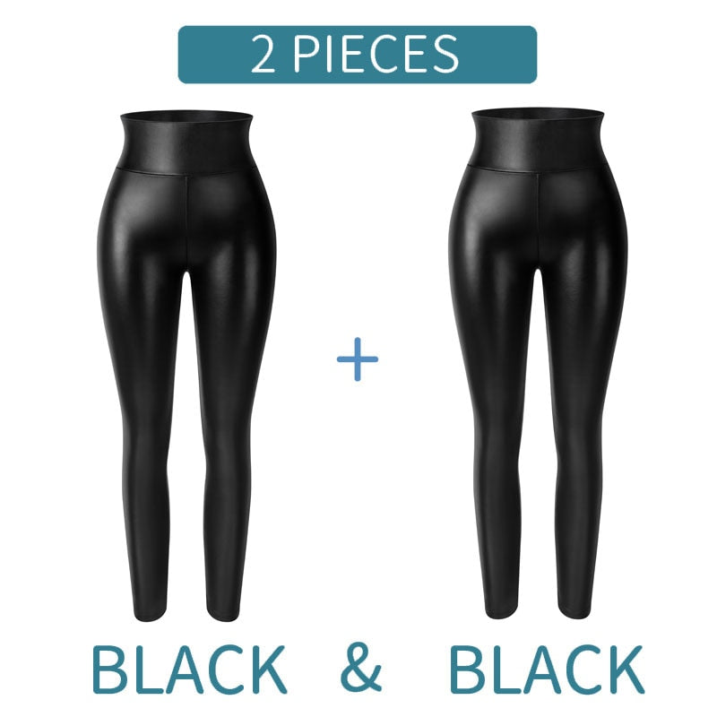 High Waist Faux Leather Thick PU Leggings - Forever Growth 