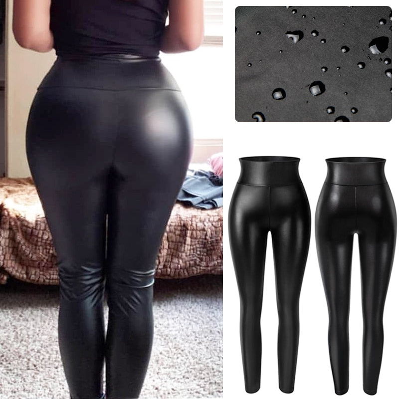 High Waist Faux Leather Thick PU Leggings - Forever Growth 