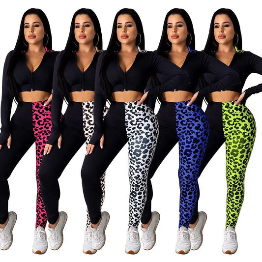 Leopard Sport Hooded Tops+ Jogger Pants Set - Forever Growth 