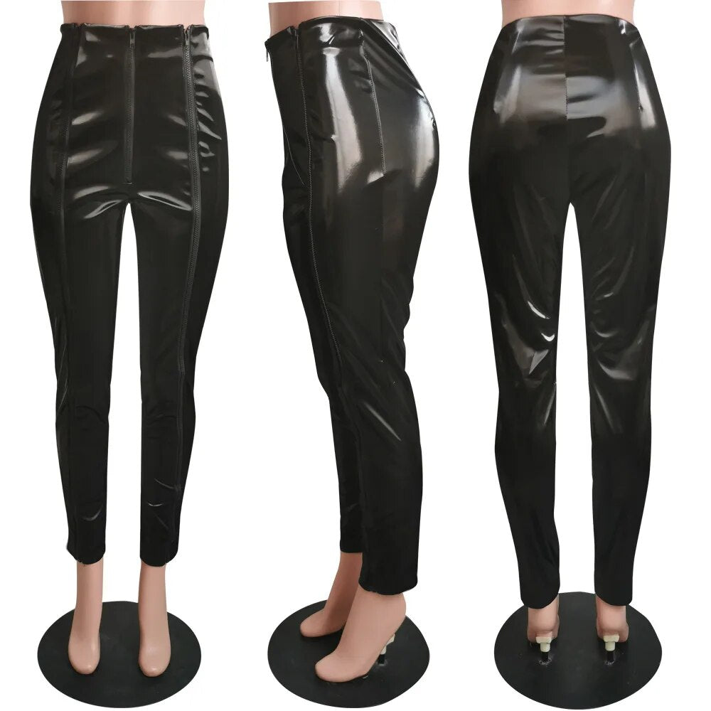 Faux Leather Zipper High Waist Pencil Pants - Forever Growth 