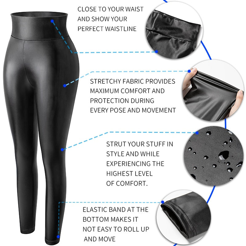 High Waist Faux Leather Thick PU Leggings - Forever Growth 