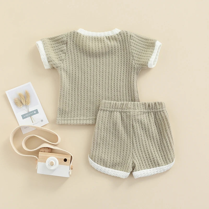 Newborn Ribbed Casual Short Sleeve Shirt+ Tie Up Shorts - Forever Growth 