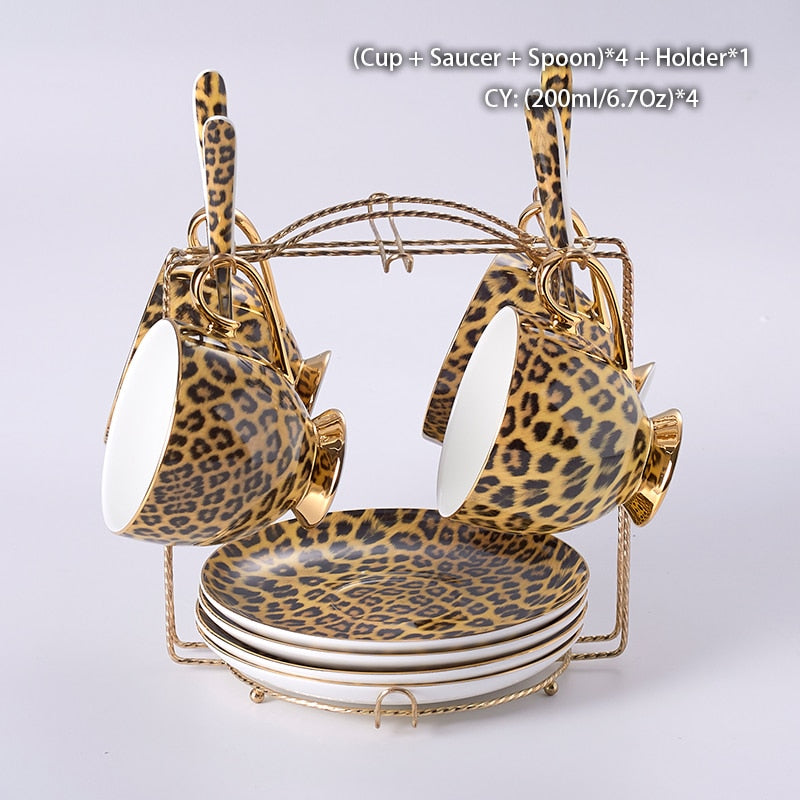 Leopard Bone China Coffee Luxury Porcelain Tea Set - Forever Growth 
