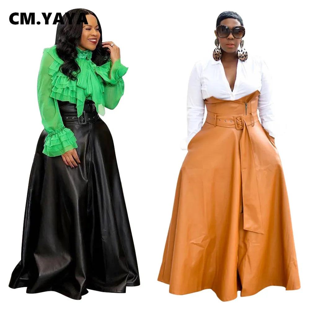 High Waist Faux Leather Long Skirts - Forever Growth 