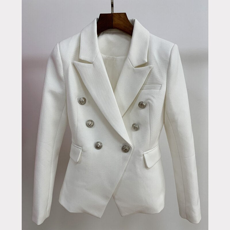 HIGH STREET 2023 Classic Designer Blazer Women's Double Breasted Metal Lion Silver Buttons Pique Blazer Jacket - Forever Growth 