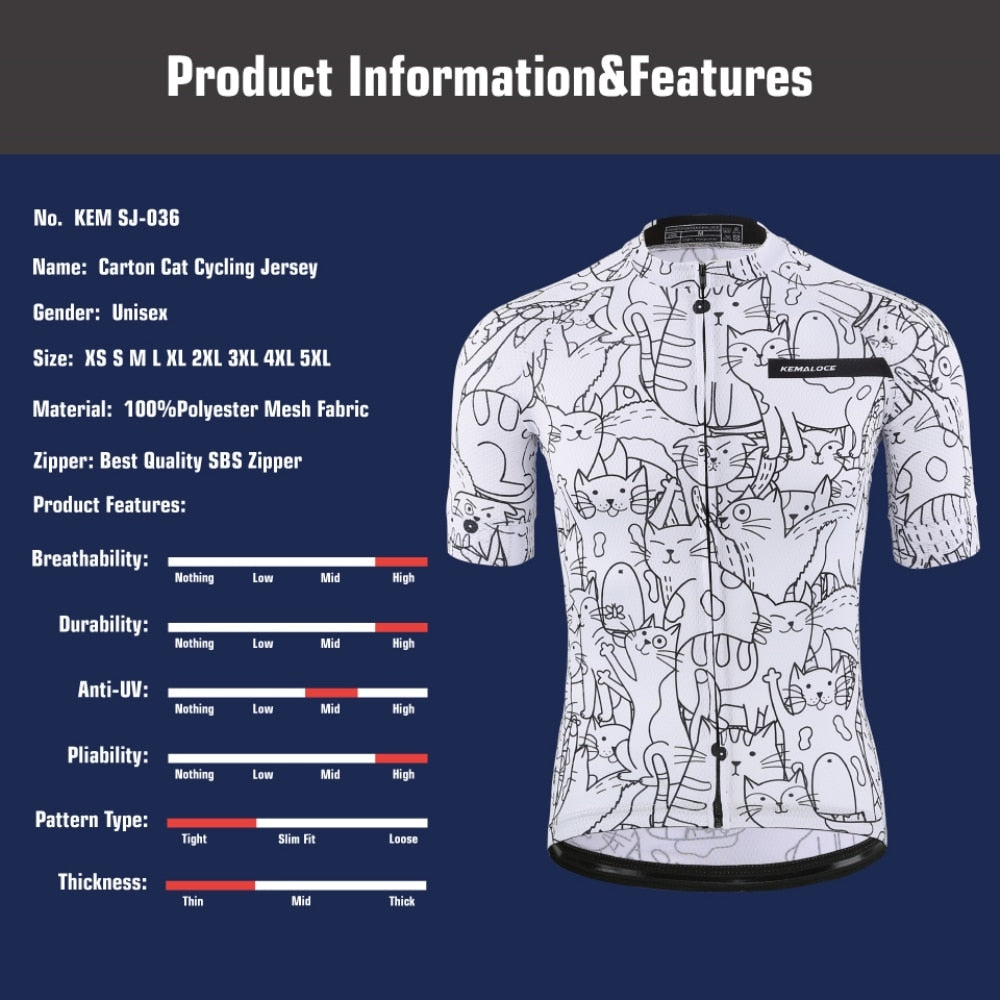 Breathable Unisex White Cartoon Cat Cycling Jersey - Forever Growth 