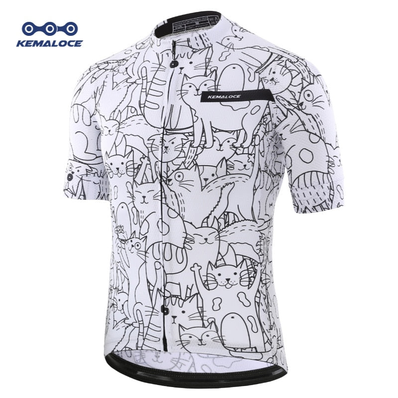 Breathable Unisex White Cartoon Cat Cycling Jersey - Forever Growth 