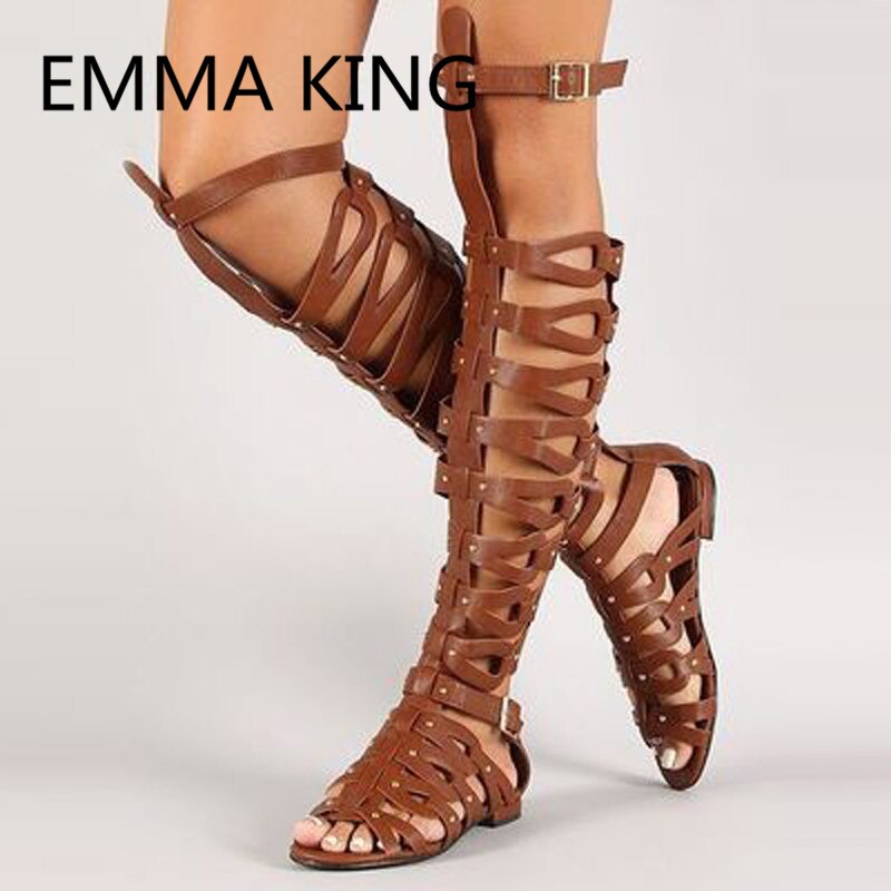 Roman Style Flat Open Toe Cutout Gladiator Sandals - Forever Growth 