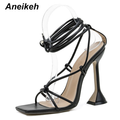 Sandals PU Lace-Up Thin High Heel Pumps - Forever Growth 