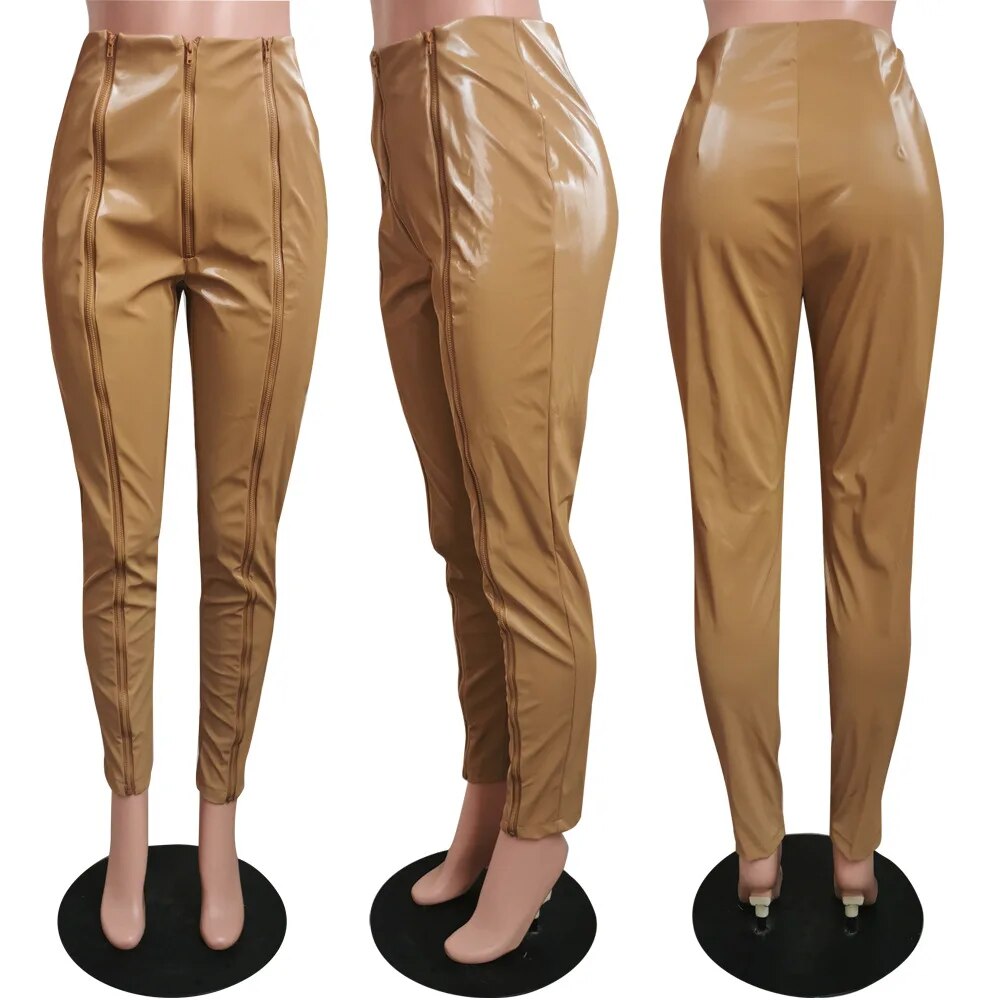 Faux Leather Zipper High Waist Pencil Pants - Forever Growth 