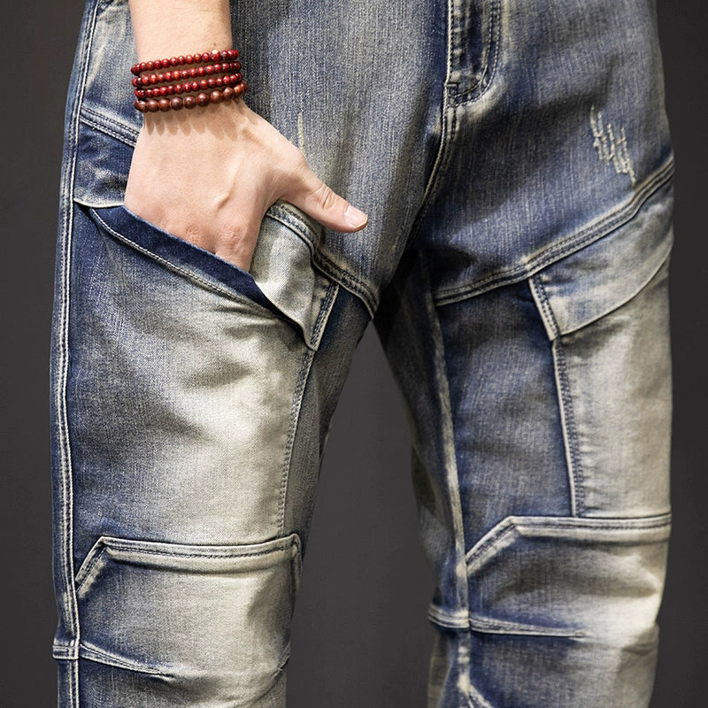Retro Multi-Pocket Straight-Leg Jeans Loose - Forever Growth 