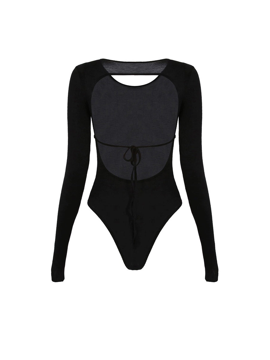 Open Back Sexy Tight Long Sleeve Bodysuit w/Chest Pad - Forever Growth 