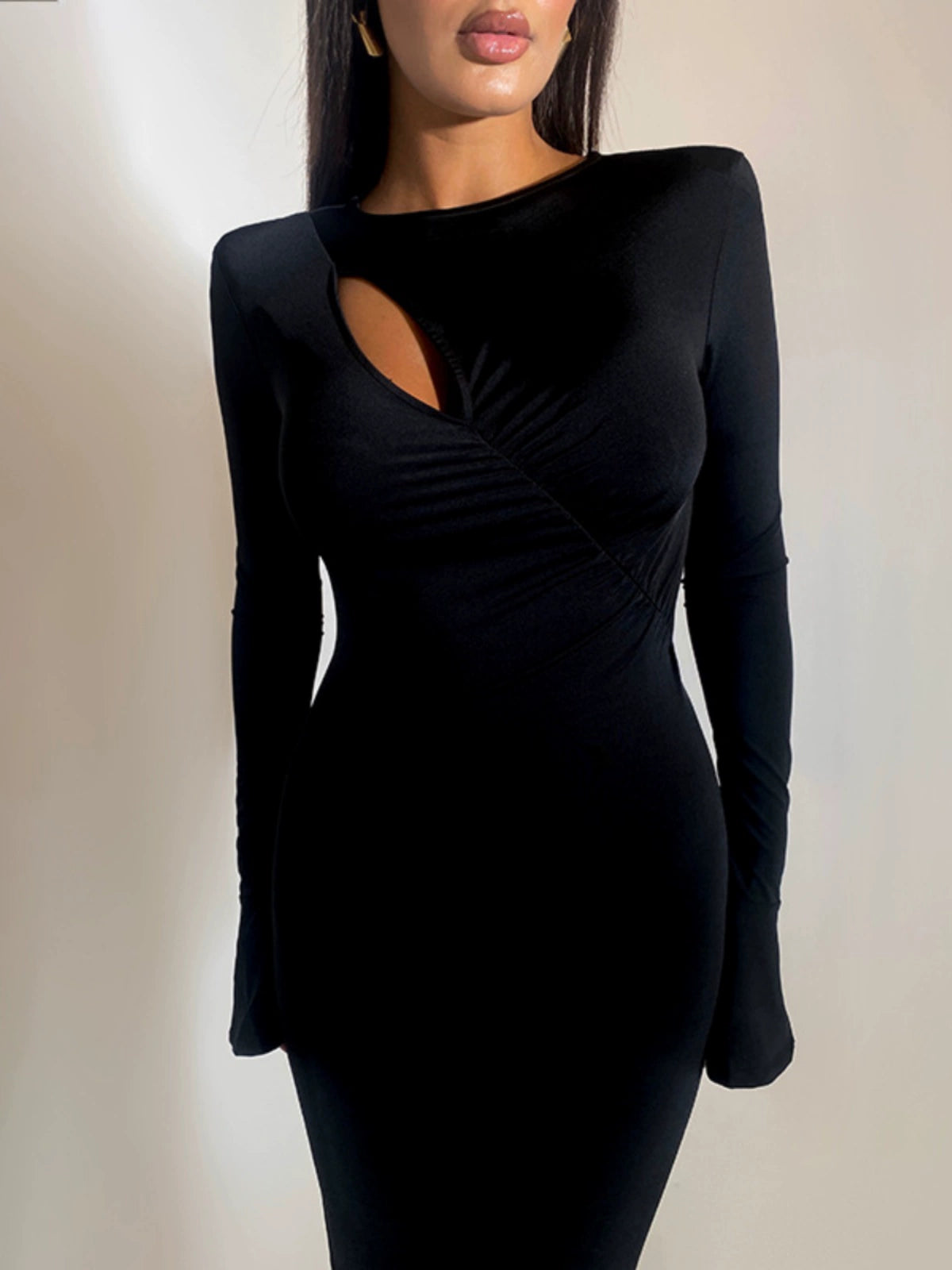 Spliced Slim Ruched Long Sleeve Long Dress - Forever Growth 
