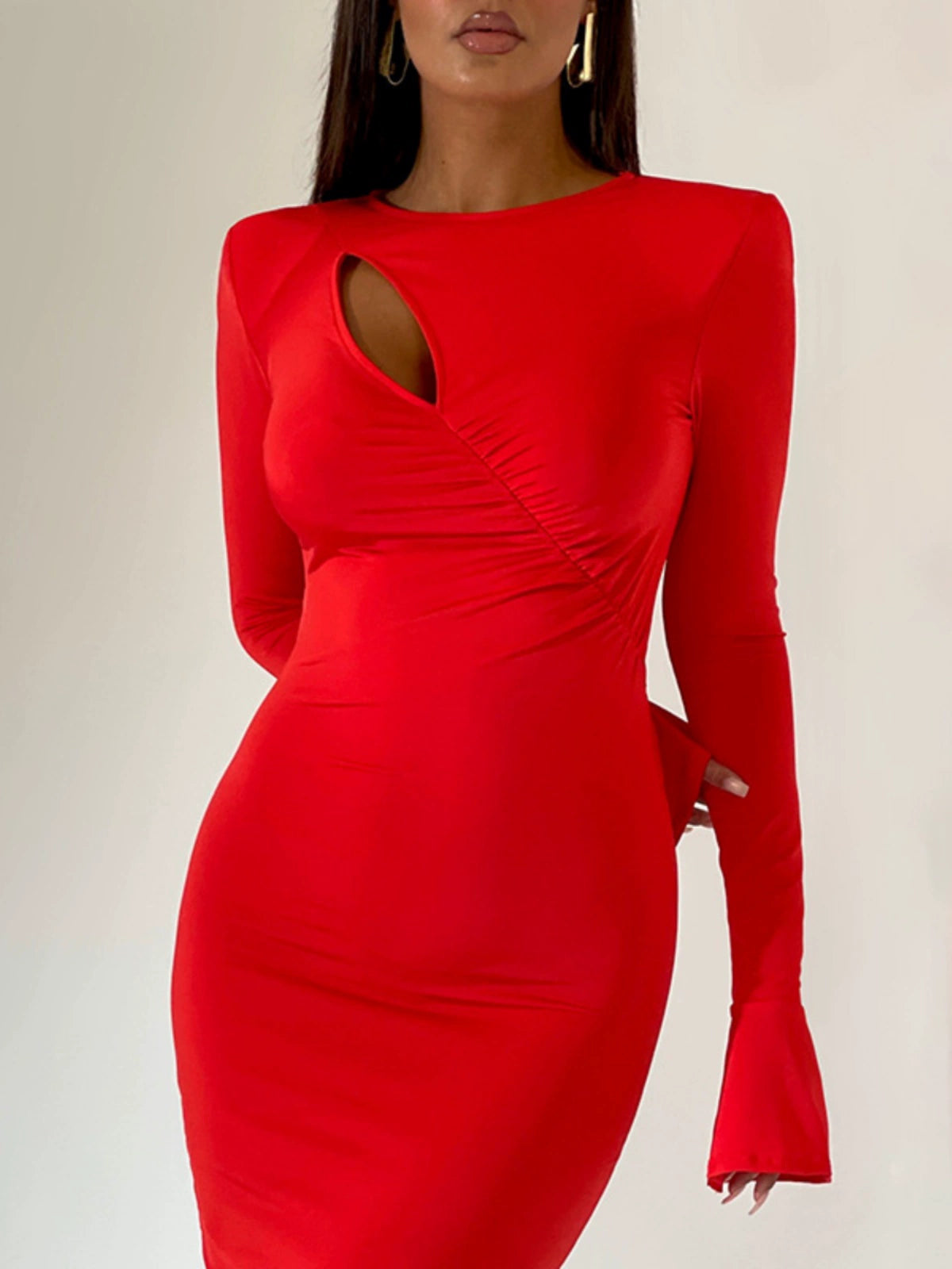 Spliced Slim Ruched Long Sleeve Long Dress - Forever Growth 