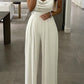 Cowl Neck Spaghetti Strap Beaded Wide Leg Jumpsuit - Forever Growth 