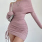 Pleated Off-Shoulder Slim-Fit Dress w/Drawstring - Forever Growth 