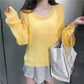 Early Spring and Autumn 2023 New and Thin Korean Style Loose Mohair Idle Style Hollow out V-neck Woolen Knit Smock Top Women - Forever Growth 