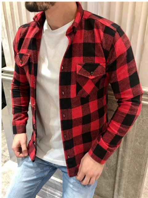 Outer Slim Long Sleeve Plaid Shirt - Forever Growth 