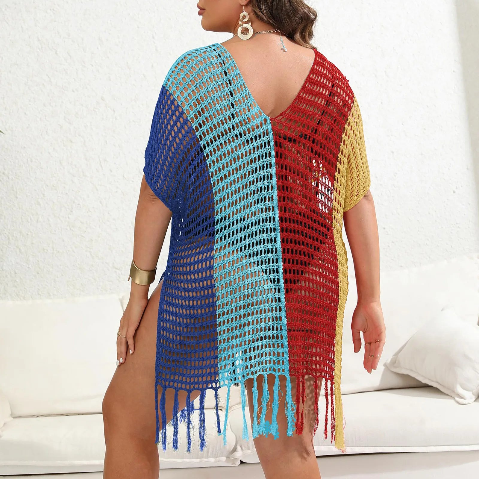 Sexy Hollow Out Knit Tassel Beach Cover Up Dress - Forever Growth 