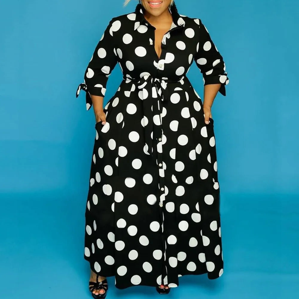 Dot Print Button Up Plus Size XL-5XL Maxi Dress - Forever Growth 