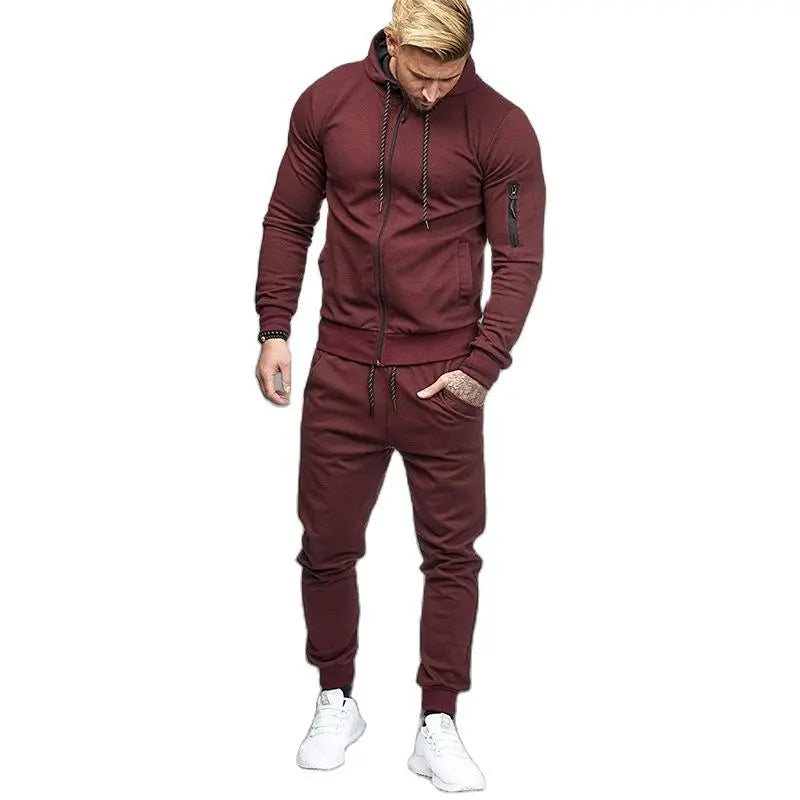 Mens Autum Winter Sport Hoodied Trends Solid Fitness Zipper Hoodies Sweatpants Male Slim Casual Fashion Tracksuits 2022 New - Forever Growth 