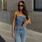 Denim Button Midriff Sleeveless Crop Tops - Forever Growth 