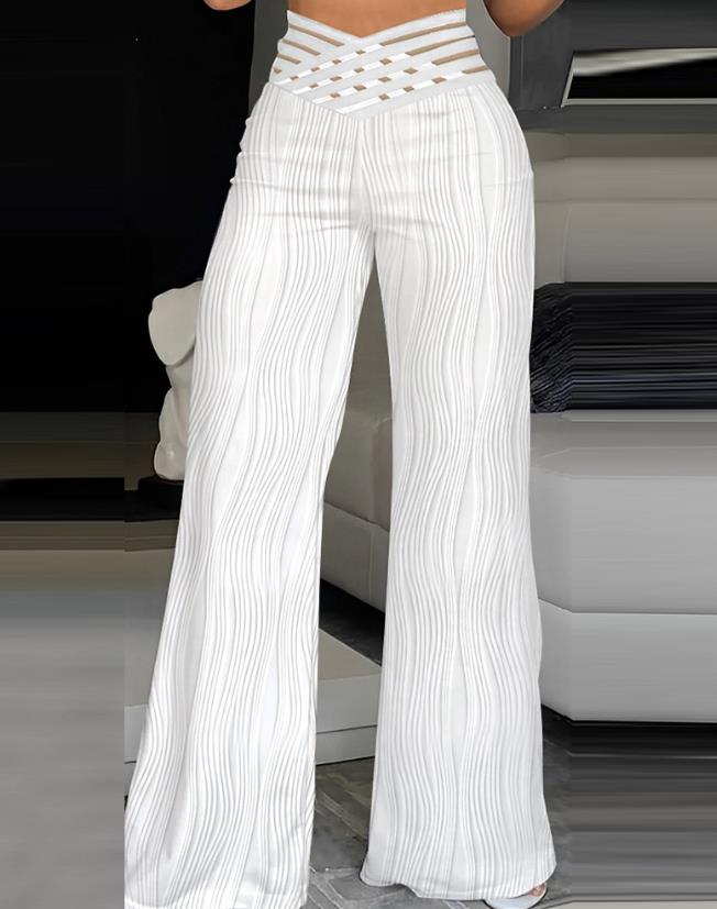 High Waist Flared Criss Cross Sheer Pants - Forever Growth 