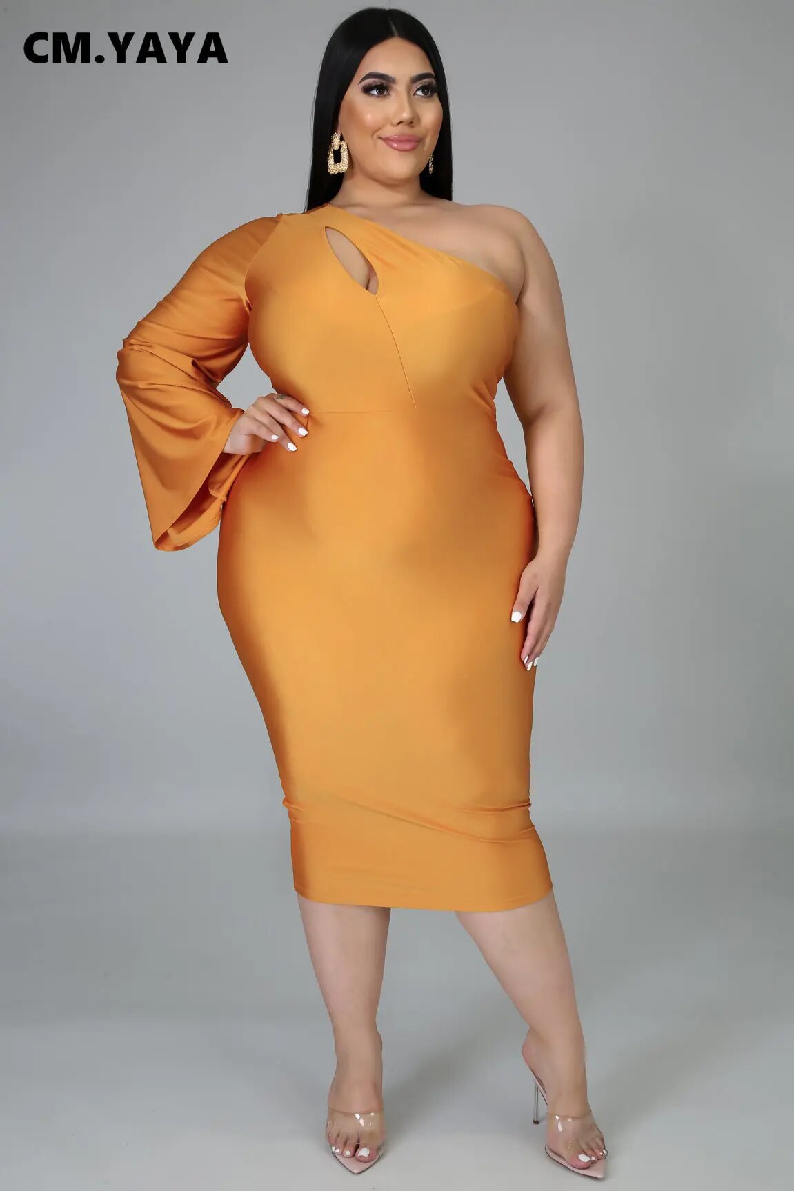 Plus Size Sexy One Shoulder Cut Out Bodycon Midi Dress - Forever Growth 