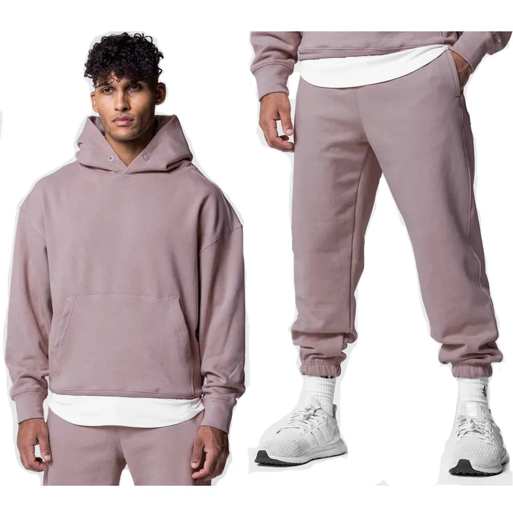 Men's Thick Cotton Training Sets Hoodie Casual Sports Pullover Hooded 2-piece Top with Pants Sweatshirts Gym Running Tracksuits - Forever Growth 