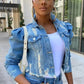 Puff Long Sleeve Turn Down Neck Button Up Denim Jackets - Forever Growth 