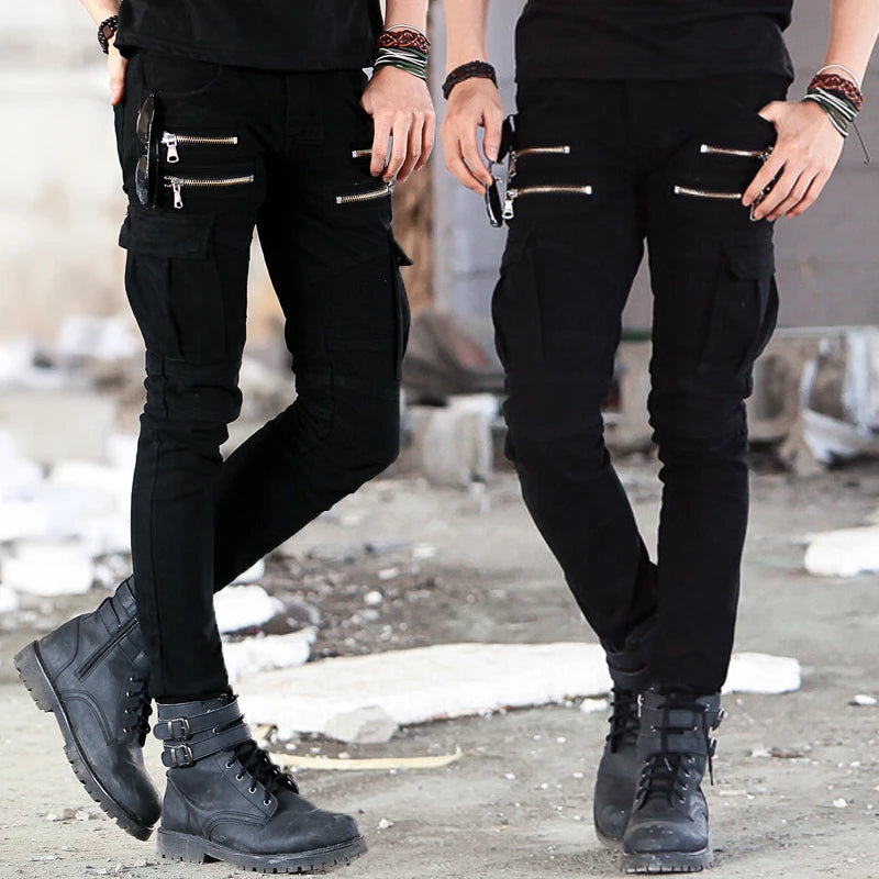 Skinny Distressed Slim Elastic Cargo Pants - Forever Growth 