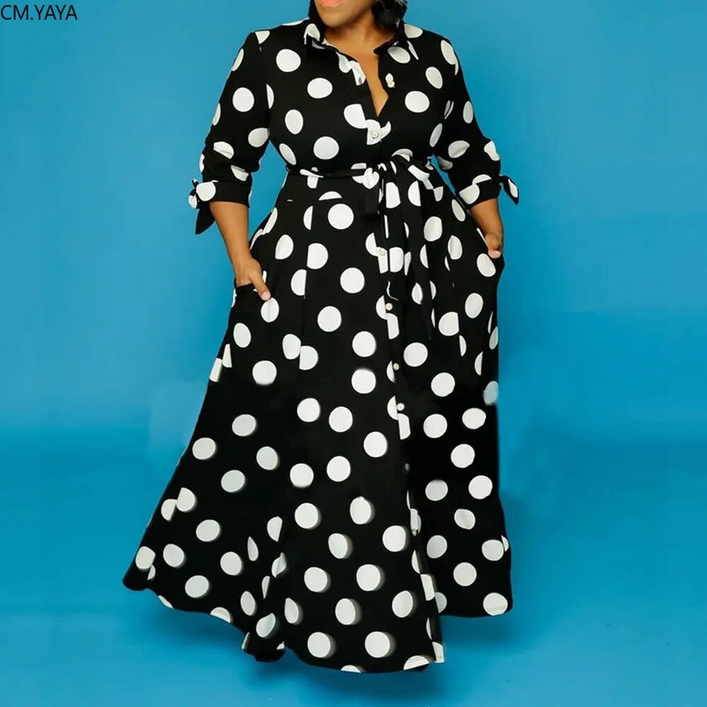 Dot Print Button Up Plus Size XL-5XL Maxi Dress - Forever Growth 