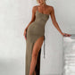 One Shoulder Strap Thigh High Split Maxi Dress - Forever Growth 