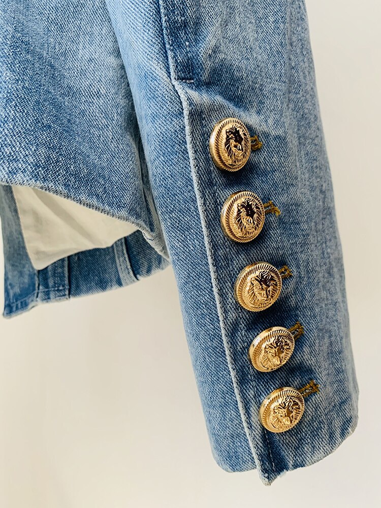 Newest Slim Fitting Double Breasted Lion Buttons Denim Blazer - Forever Growth 