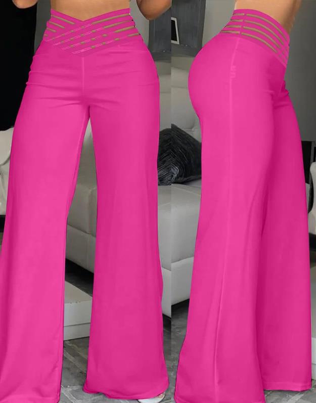 High Waist Flared Criss Cross Sheer Pants - Forever Growth 