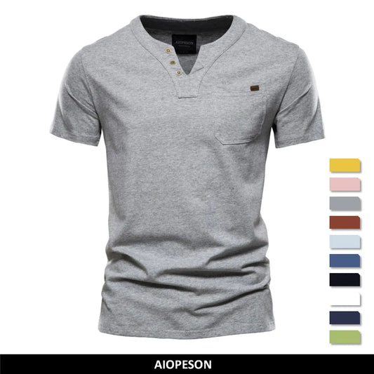 Casual Cotton Solid Color Classic V-neck Shirt - Forever Growth 