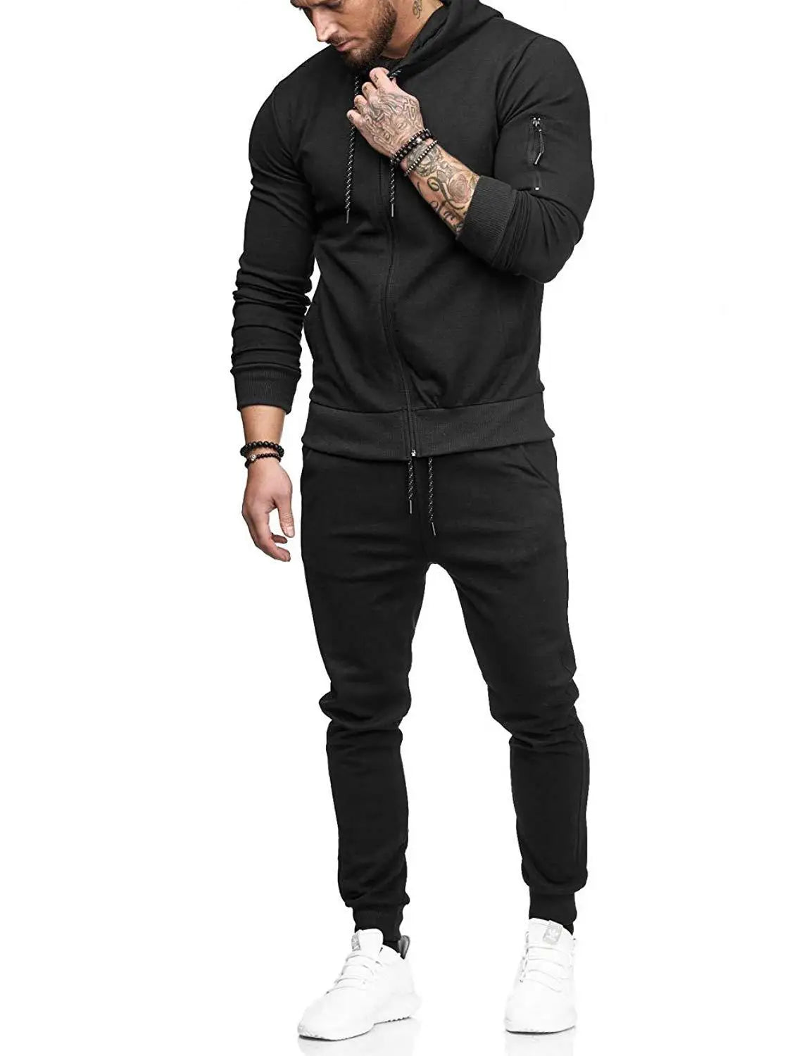 Mens Autum Winter Sport Hoodied Trends Solid Fitness Zipper Hoodies Sweatpants Male Slim Casual Fashion Tracksuits 2022 New - Forever Growth 