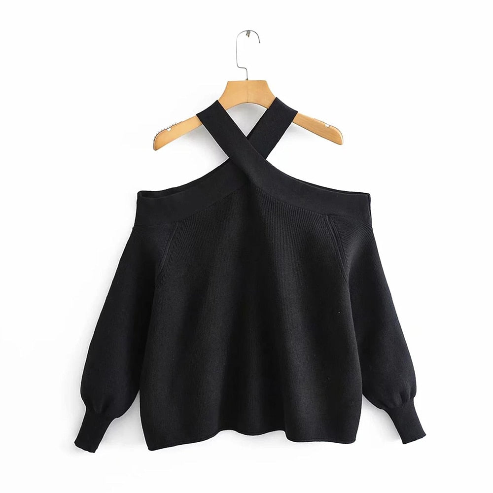 Chic Oversize Cross Halter Sweaters - Forever Growth 