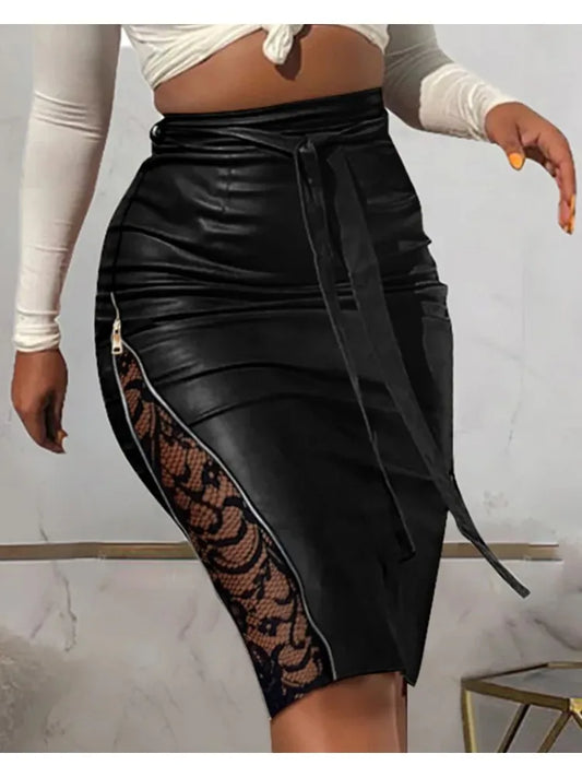 Sexy High Waist Split Black PU Leather Skirt - Forever Growth 