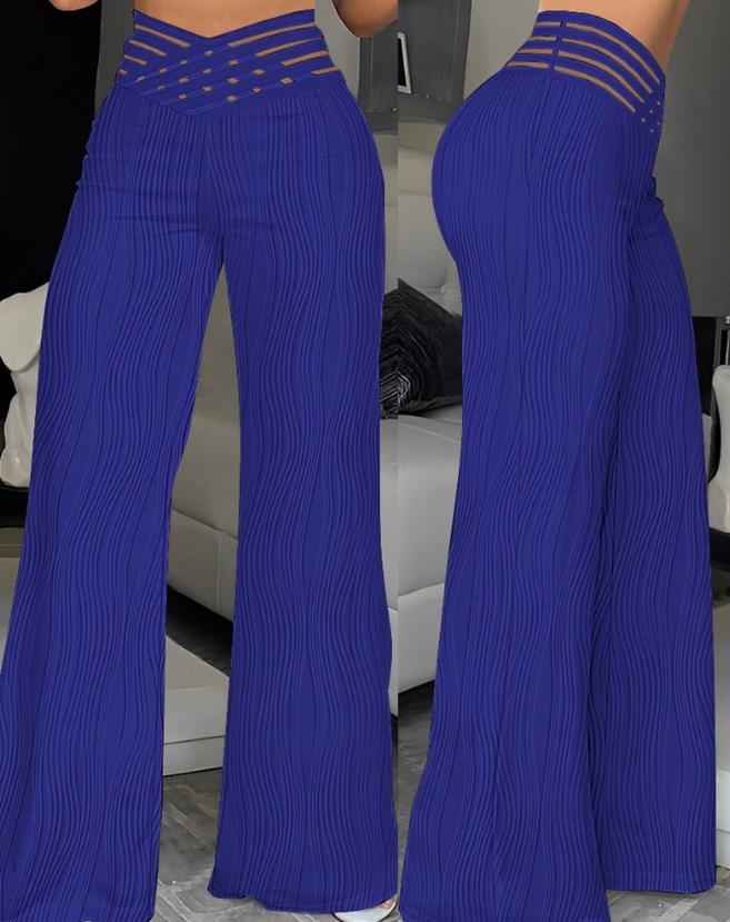 High Waist Flared Criss Cross Sheer Pants - Forever Growth 