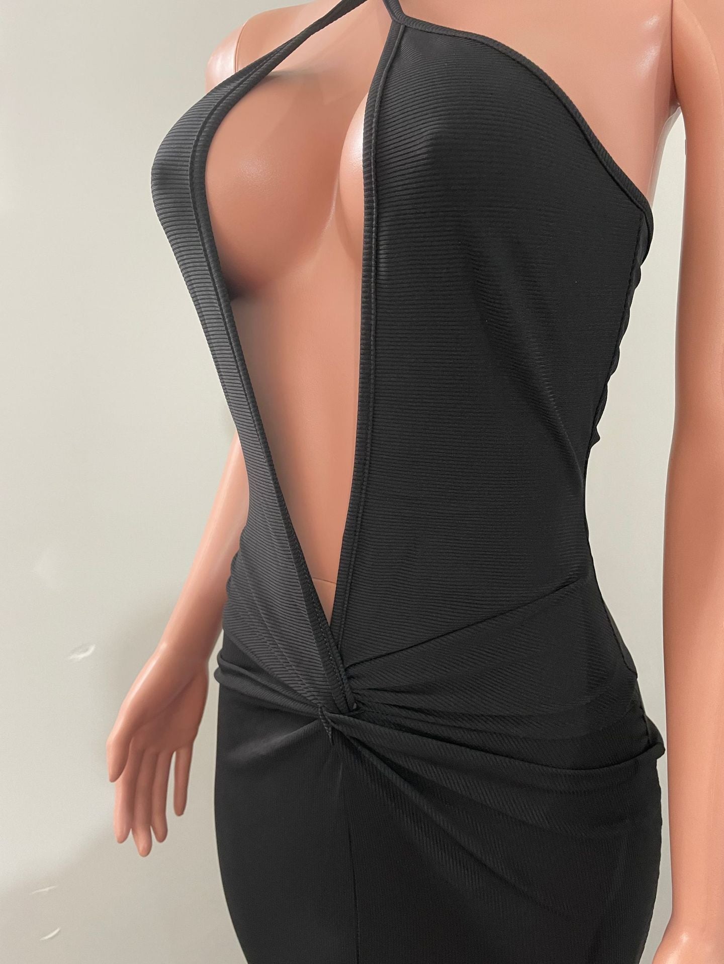 His Ribbed V-Neck Backless Bodycon Dress - Forever Growth 