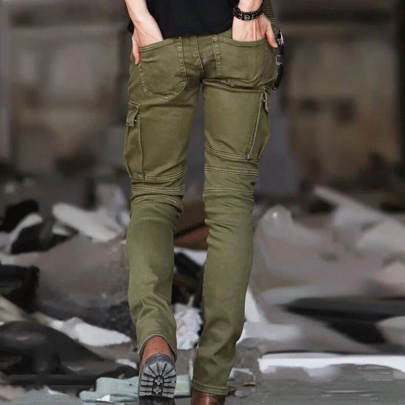 Skinny Distressed Slim Elastic Cargo Pants - Forever Growth 