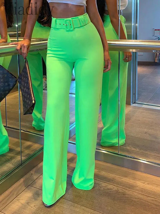 Elegant High Waist Straight Pants w/ Belt - Forever Growth 