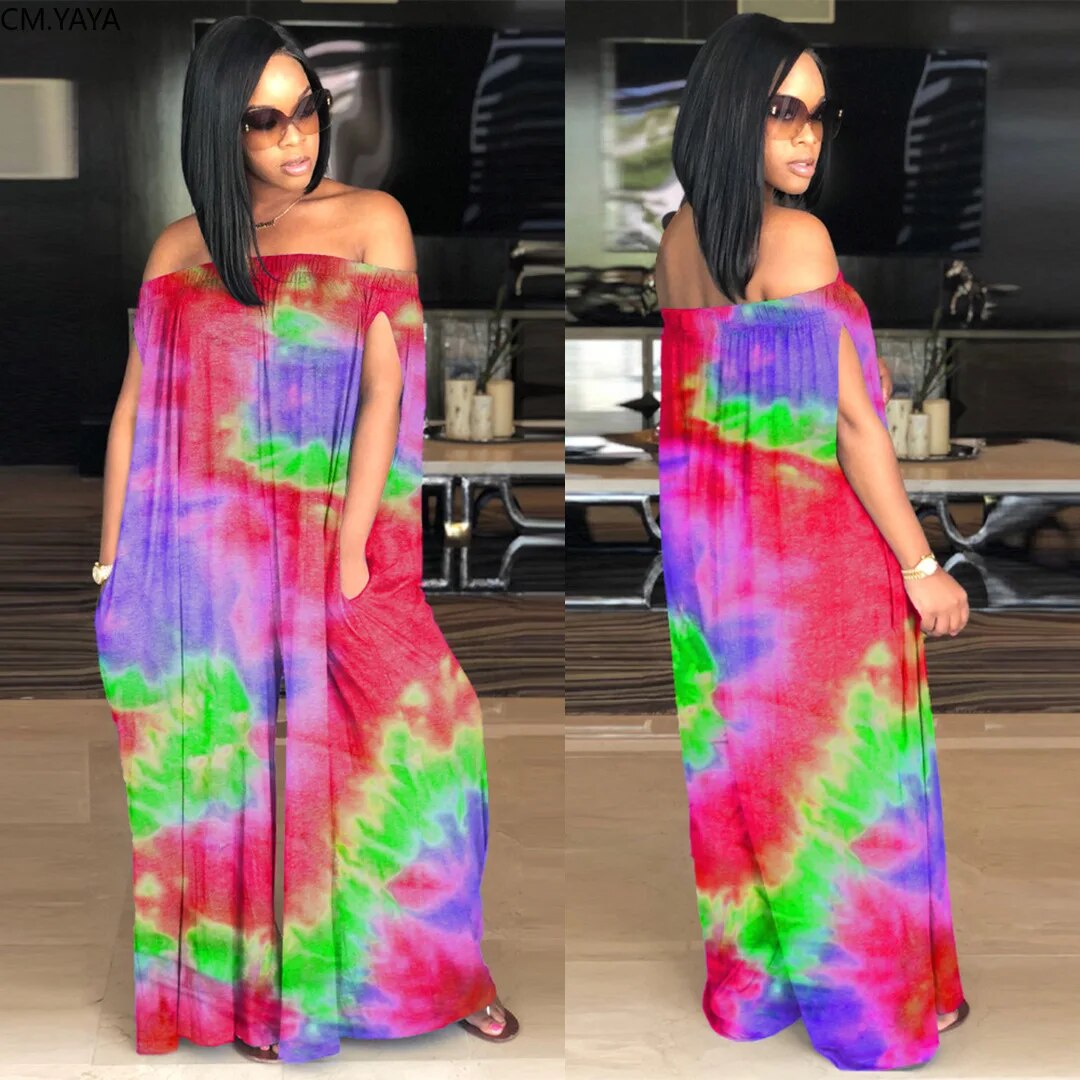 Tie Dye Galaxy Off Shoulder Beach Jumpsuits - Forever Growth 