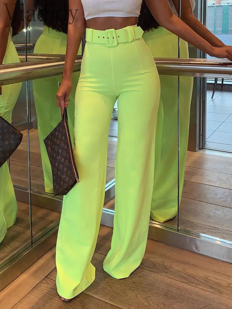 Elegant High Waist Straight Pants w/ Belt - Forever Growth 