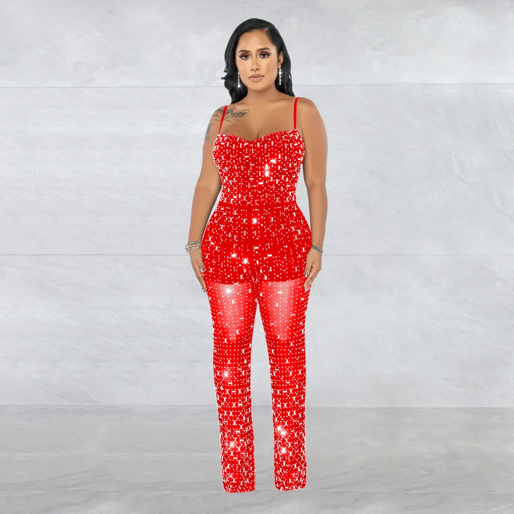 Sleeveless Skinny Rhinestone Jumpsuit - Forever Growth 