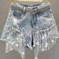 Beaded Tassel Denim Shorts - Forever Growth 