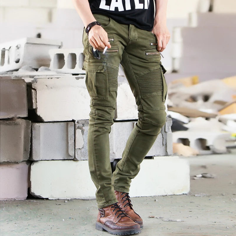 Skinny Distressed Slim Elastic Cargo Pants - Forever Growth 