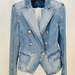 Newest Slim Fitting Double Breasted Lion Buttons Denim Blazer - Forever Growth 