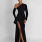 Oblique Shoulder Thigh High Split Maxi Dress - Forever Growth 